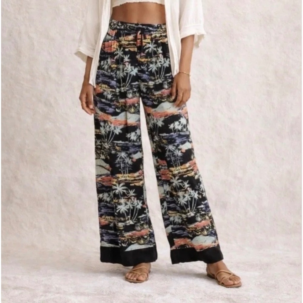 Free People Intimately Blue Lagoon Lounge Pants Tropical Palm Tree Black size XS